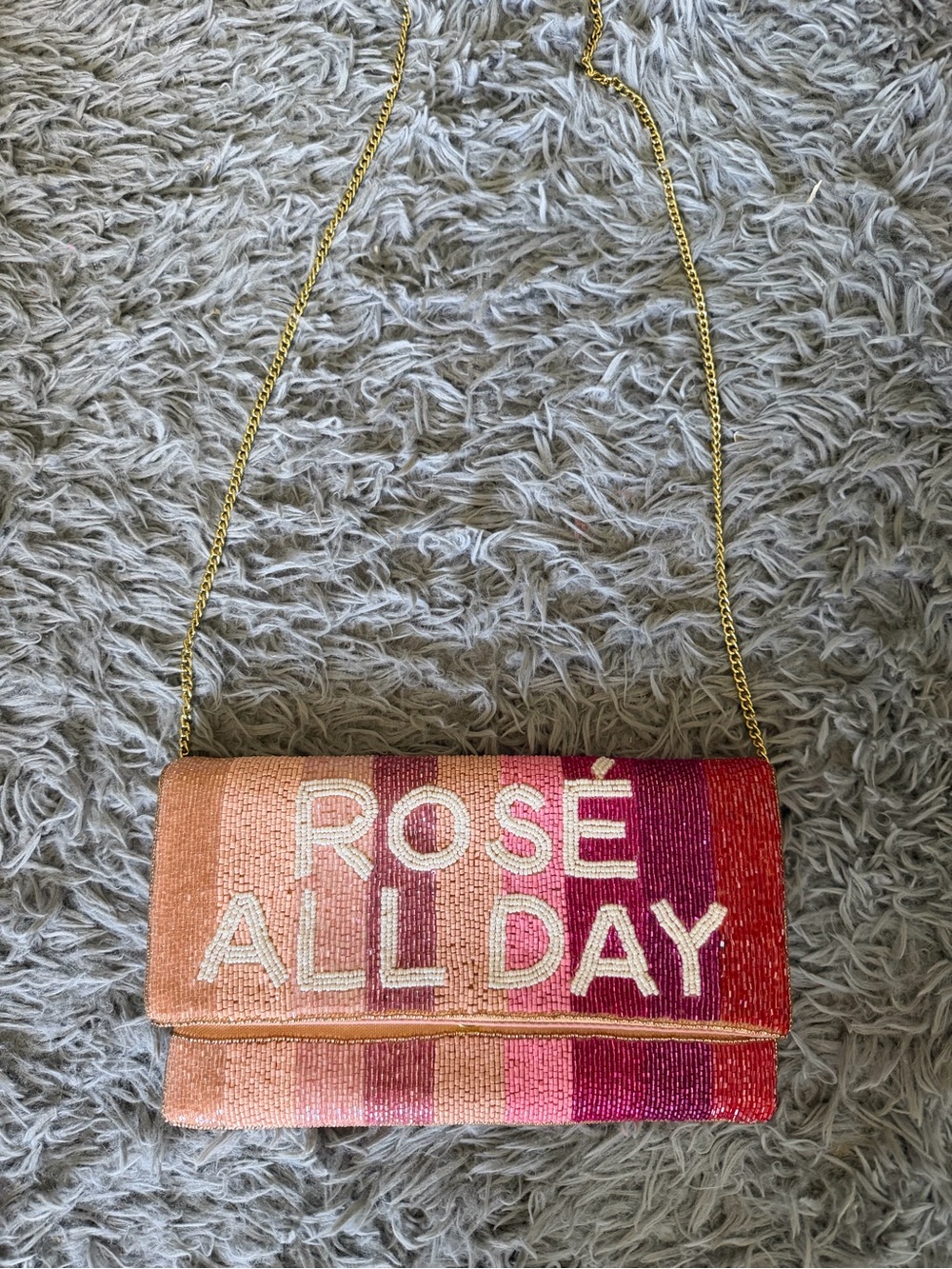 Beaded 'ROSÉ ALL DAY' Pink Ombre Shoulder Bag
